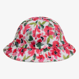 Tutto Piccolo-Girls White & Pink Floral Cotton Hat | Childrensalon Outlet