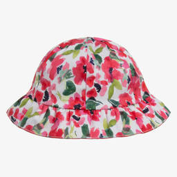 Tutto Piccolo-Girls White & Pink Floral Cotton Hat | Childrensalon Outlet