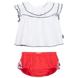 Tutto Piccolo-Girls White & Red Shorts Set | Childrensalon Outlet