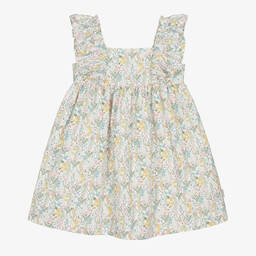 Tutto Piccolo-فستان قطن لون أصفر وأبيض بطبعة ورود | Childrensalon Outlet
