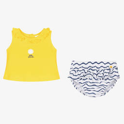 Tutto Piccolo-Желтый топ и шорты в синюю полоску из хлопка | Childrensalon Outlet