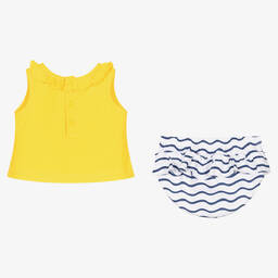Tutto Piccolo-Желтый топ и шорты в синюю полоску из хлопка | Childrensalon Outlet