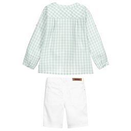 Tutto Piccolo-Зеленая рубашка в клетку и белые шорты | Childrensalon Outlet
