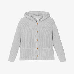Tutto Piccolo-Grey Cotton Knit Hooded Cardigan | Childrensalon Outlet