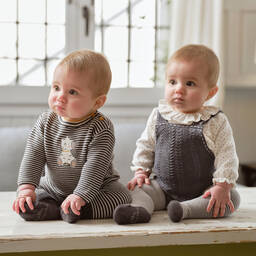 Tutto Piccolo-طقم بنطلون مزيج قطن محبوك مقلم لون رمادي | Childrensalon Outlet