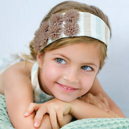 Tutto Piccolo-Ivory, Beige & Green Headband  | Childrensalon Outlet
