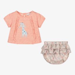 Tutto Piccolo-طقم شورت أطفال بناتي قطن لون زهري وبيج | Childrensalon Outlet