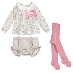 Tutto Piccolo-طقم شورت 3 قطع أطفال بناتي قطن لون زهري وبيج | Childrensalon Outlet