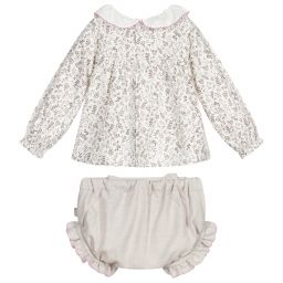 Tutto Piccolo-طقم شورت 3 قطع أطفال بناتي قطن لون زهري وبيج | Childrensalon Outlet