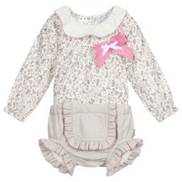 Tutto Piccolo-طقم شورت 3 قطع أطفال بناتي قطن لون زهري وبيج | Childrensalon Outlet