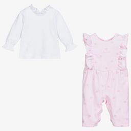 Tutto Piccolo-Бело-розовый комплект с полукомбинезоном | Childrensalon Outlet