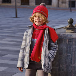 Tutto Piccolo-طقم قبعة وسكارف قطن محبوك لون أحمر للأولاد | Childrensalon Outlet