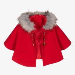 Tutto Piccolo-كيب مزيج فيسكوز وفرو صناعي لون أحمر | Childrensalon Outlet