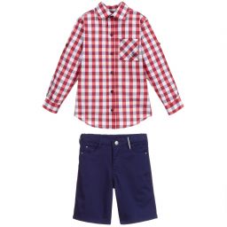 Tutto Piccolo-طقم شورت وتوب مزيج قطن لون أحمر وكحلي للأولاد | Childrensalon Outlet