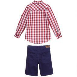 Tutto Piccolo-طقم شورت وتوب مزيج قطن لون أحمر وكحلي للأولاد | Childrensalon Outlet