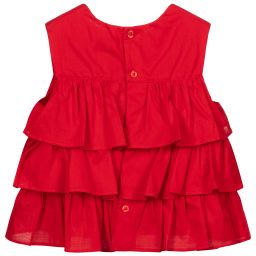 Tutto Piccolo-Red Ruffle Cotton Top | Childrensalon Outlet