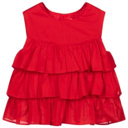 Tutto Piccolo-Red Ruffle Cotton Top | Childrensalon Outlet
