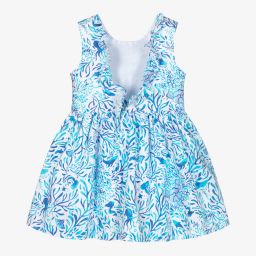 Tutto Piccolo-Бело-голубое хлопковое платье | Childrensalon Outlet
