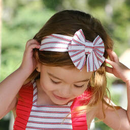 Tutto Piccolo-طوق للرأس قطن مقلم لون أبيض وأحمر للبنات | Childrensalon Outlet