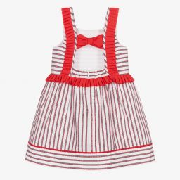 Tutto Piccolo-فستان مزيج قطن مقلم لون أبيض وأحمر | Childrensalon Outlet