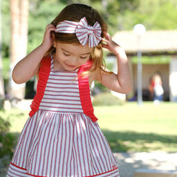 Tutto Piccolo-فستان مزيج قطن مقلم لون أبيض وأحمر | Childrensalon Outlet