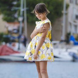 Tutto Piccolo-White & Yellow Cotton Dress | Childrensalon Outlet