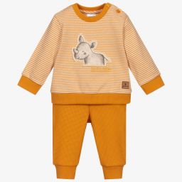 Tutto Piccolo-طقم بنطلون وتوب قطن مقلم لون أصفر للأولاد | Childrensalon Outlet