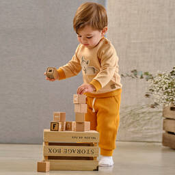 Tutto Piccolo-طقم بنطلون وتوب قطن مقلم لون أصفر للأولاد | Childrensalon Outlet