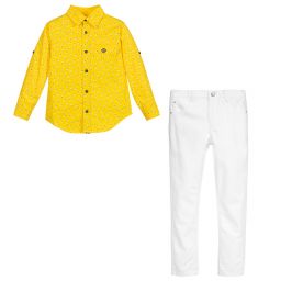 Tutto Piccolo-Yellow & White Trouser Set | Childrensalon Outlet