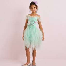 Tutu du Monde-Girls Aqua Floral Tulle Gown | Childrensalon Outlet