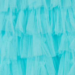 Tutu du Monde-فستان قطن وتول مزين بكشكش لون أزرق تركواز | Childrensalon Outlet