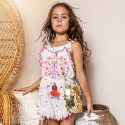 Tutu du Monde-Girls Ivory Embellished Romper Delight | Childrensalon Outlet