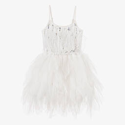 Tutu du Monde-Белое платье из тюля с бисером и перьями | Childrensalon Outlet