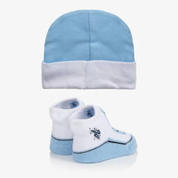 U.S. Polo Assn.- Baby Boys Blue Hat & Booties Set | Childrensalon Outlet