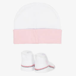 U.S. Polo Assn.-Baby Girls White Jersey Hat & Booties Set | Childrensalon Outlet