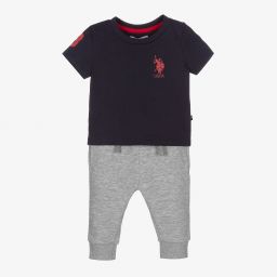 U.S. Polo Assn.-Blue Top & Grey Joggers Set | Childrensalon Outlet