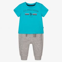 U.S. Polo Assn.-Blue Top & Grey Joggers Set | Childrensalon Outlet