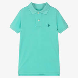 U.S. Polo Assn.-Boys Aqua Blue Cotton Piqué Polo Shirt with Embroidered Logo | Childrensalon Outlet