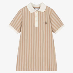 U.S. Polo Assn.-Boys Beige & Ivory Cotton Jersey Polo Shirt | Childrensalon Outlet
