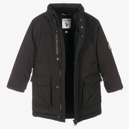 U.S. Polo Assn.-Boys Black Hooded Coat | Childrensalon Outlet