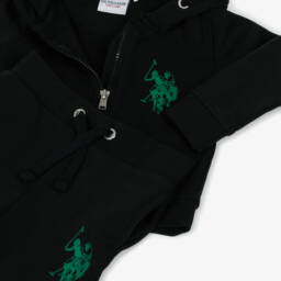 U.S. Polo Assn.-Boys Black Jersey Tracksuit with Green Double Horseman Logos | Childrensalon Outlet