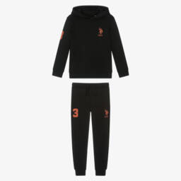 U.S. Polo Assn.-Boys Black Tracksuit with Orange Logo Prints | Childrensalon Outlet
