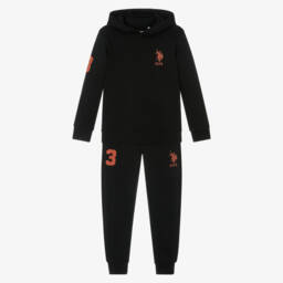 U.S. Polo Assn.-Boys Black Tracksuit with Orange Logo Prints | Childrensalon Outlet