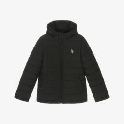 U.S. Polo Assn.-Boys Black Water Resistant Puffer Jacket With Hood | Childrensalon Outlet