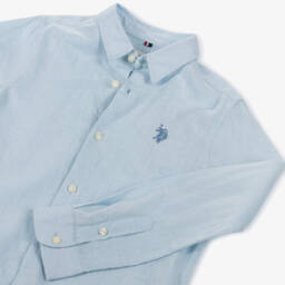 U.S. Polo Assn.-Boys Blue Cotton & Linen Shirt with Embroidered Logo | Childrensalon Outlet