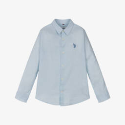 U.S. Polo Assn.-Boys Blue Cotton & Linen Shirt with Embroidered Logo | Childrensalon Outlet