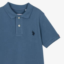U.S. Polo Assn.-Boys Blue Cotton Piqué Polo Shirt with Double Horsemen Logo | Childrensalon Outlet