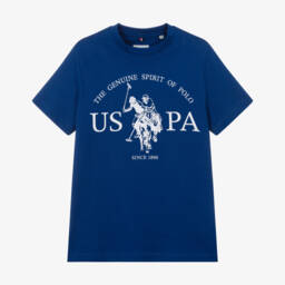U.S. Polo Assn.-Boys Blue Cotton T-Shirt with Graphic Logo Print | Childrensalon Outlet