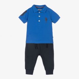 U.S. Polo Assn.-Boys Blue Cotton Trouser Set | Childrensalon Outlet