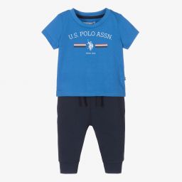 U.S. Polo Assn.-Boys Blue Cotton Trouser Set | Childrensalon Outlet